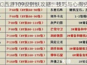 梦幻西游109级封妖攻略：技巧与心得分享