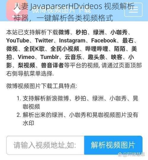 人妻 JavaparserHDvideos 视频解析神器，一键解析各类视频格式