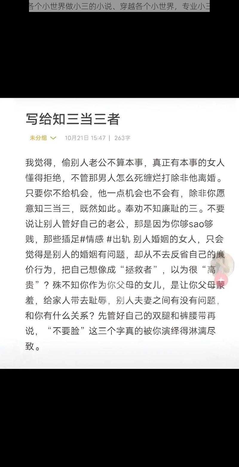 穿越各个小世界做小三的小说、穿越各个小世界，专业小三之路