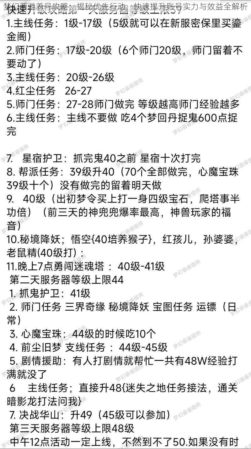 梦幻西游养号攻略：揭秘优先行动，快速提升账号实力与效益全解析