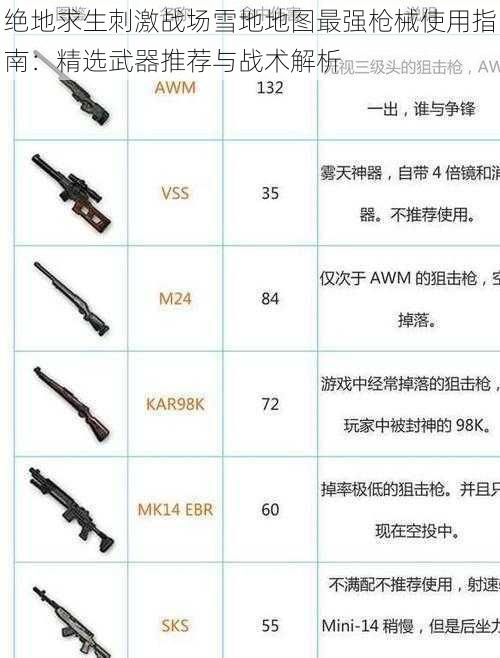 绝地求生刺激战场雪地地图最强枪械使用指南：精选武器推荐与战术解析