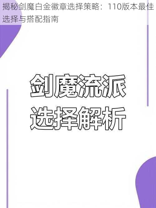 揭秘剑魔白金徽章选择策略：110版本最佳选择与搭配指南