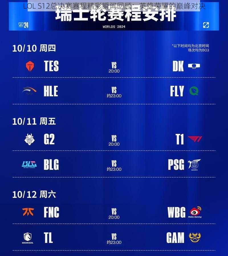 LOL S12总决赛赛程精彩瞬间回顾：英雄荣耀的巅峰对决