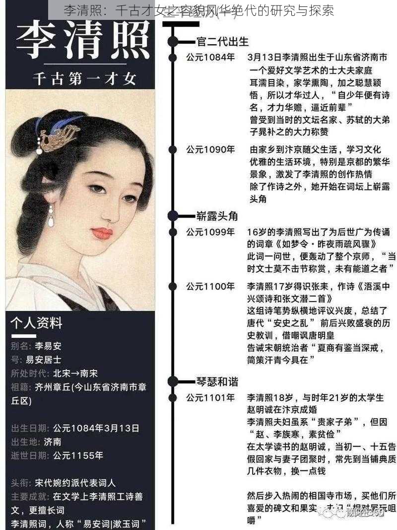 李清照：千古才女之容貌风华绝代的研究与探索